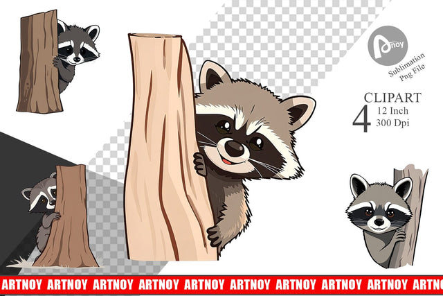 Peeking Raccoon Clipart Sublimation artnoy 