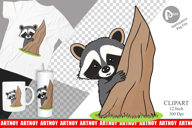 Peeking Raccoon Clipart Sublimation artnoy 