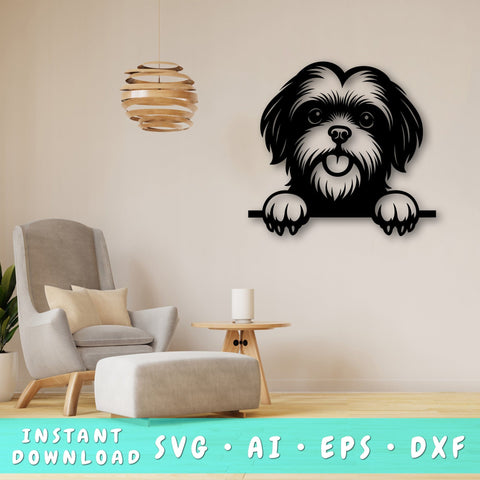 Peeking Shih Tzu Laser SVG, Cute Dog Laser Cut, Pet Lover Design, Animal Art, Laser Engraving File, Digital Download SVG HappyDesignStudio 