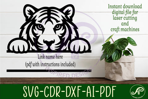 Peeking Tiger Name Sign SVG, Tiger Wall Decor Laser Cut SVG APInspireddesigns 