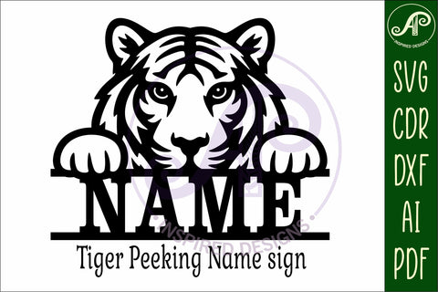Peeking Tiger Name Sign SVG, Tiger Wall Decor Laser Cut SVG APInspireddesigns 