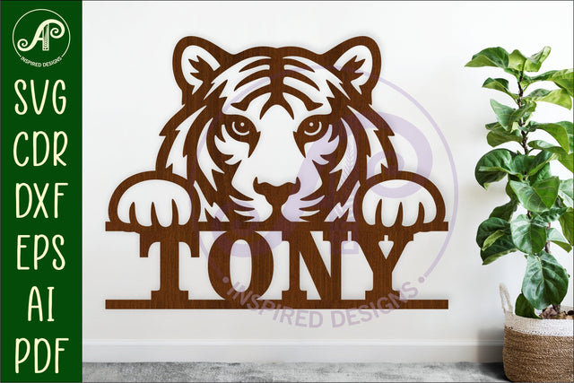 Peeking Tiger Name Sign SVG, Tiger Wall Decor Laser Cut SVG APInspireddesigns 