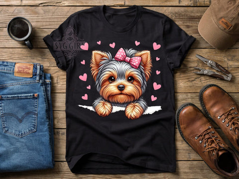Peeking Yorkie Pup T-Shirt PNG, Yorkshire Terrier, Cute Puppy, Torn Paper Edge, Sublimation PNG, Dog Lover Shirt, Fluffy Pup Sublimation SvggirlplusArt 