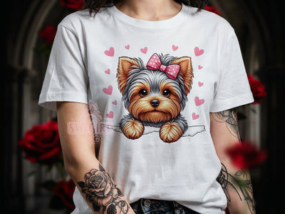 Peeking Yorkie Pup T-Shirt PNG, Yorkshire Terrier, Cute Puppy, Torn Paper Edge, Sublimation PNG, Dog Lover Shirt, Fluffy Pup Sublimation SvggirlplusArt 