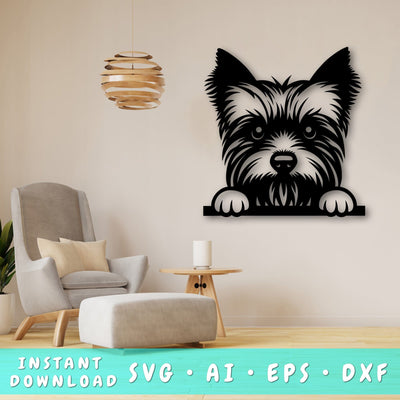 Peeking Yorkshire Terrier Laser SVG, Cute Dog Laser Cut, Pet Lover Design, Yorkshire Art, Digital Download, Laser Engraving SVG HappyDesignStudio 