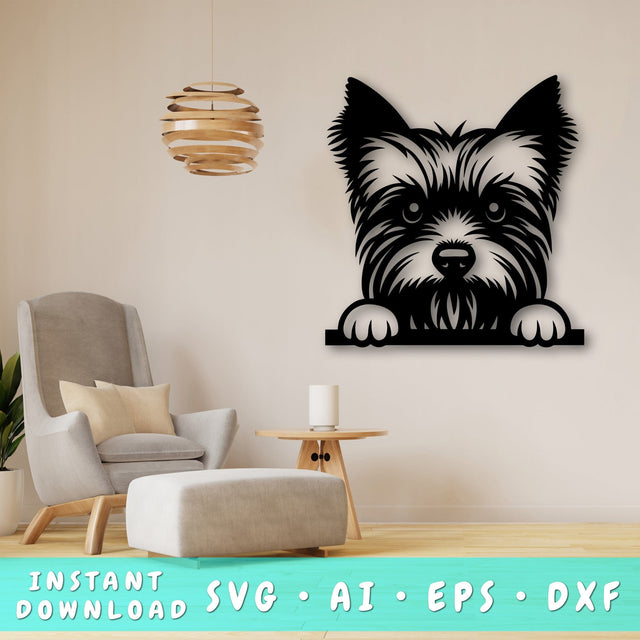 Peeking Yorkshire Terrier Laser SVG, Cute Dog Laser Cut, Pet Lover Design, Yorkshire Art, Digital Download, Laser Engraving SVG HappyDesignStudio 