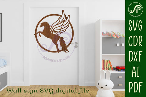 Pegasus wall sign, SVG laser cut file SVG APInspireddesigns 