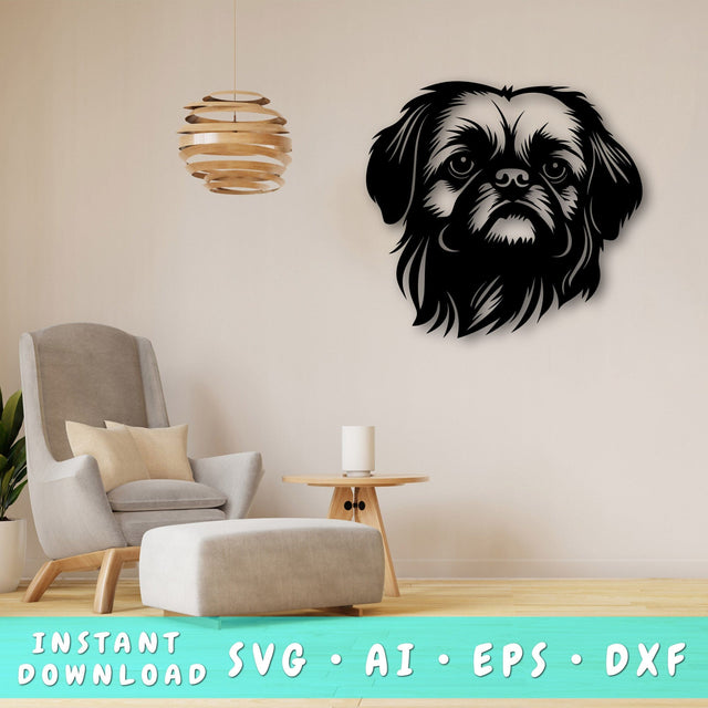 Pekingese Laser SVG Cut File, Pekingese Glowforge File, Pekingese DXF, Pekingese Wall Art SVG SVG HappyDesignStudio 