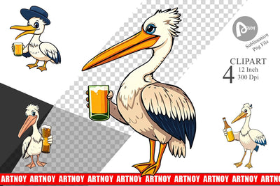 Pelican Beer Day Clipart Sublimation artnoy 