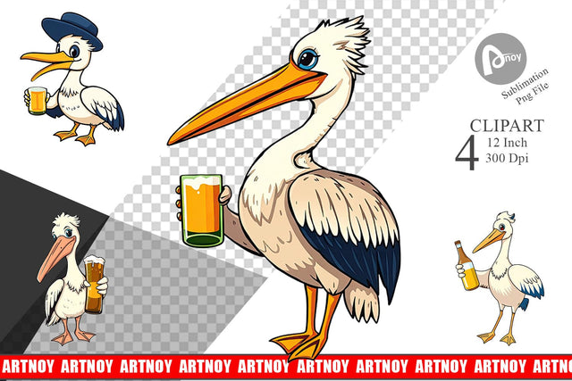 Pelican Beer Day Clipart Sublimation artnoy 
