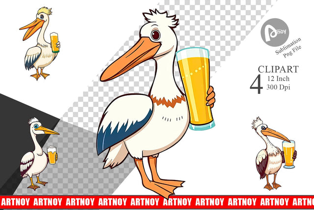 Pelican Beer Day Clipart Sublimation artnoy 