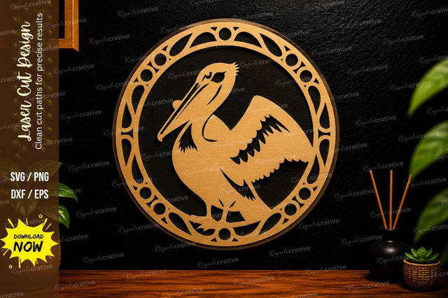Pelican Bird Circle Laser Cut Svg Design SVG Regulrcrative 