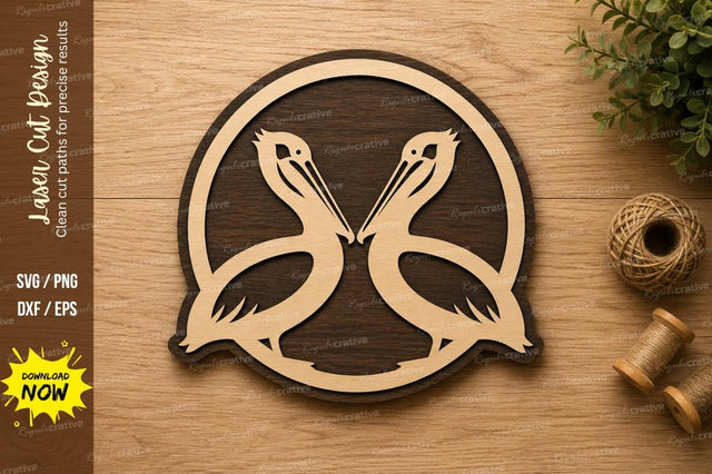 Pelican Bird Circle Wall Art Laser Cut SVG File SVG Regulrcrative 