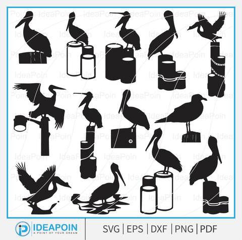 Pelican on wooden pilling svg, Beach Vacation, Pelican SVG, Pelican On Wooden Piling Post png, Bird Clipart, Pelican Silhouette SVG Dinvect 