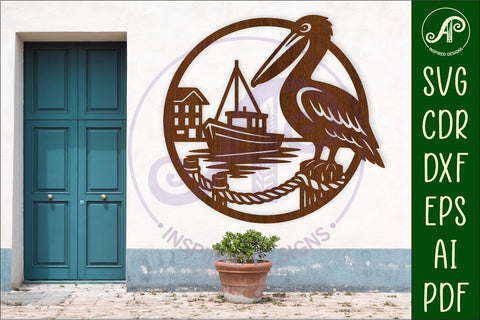 Pelican wall sign, Ocean bird, port scene design. SVG APInspireddesigns 