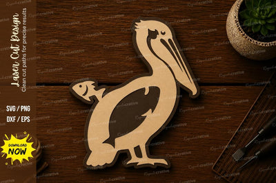 Pelican With Fish Coastal Laser Cut SVG File SVG Regulrcrative 