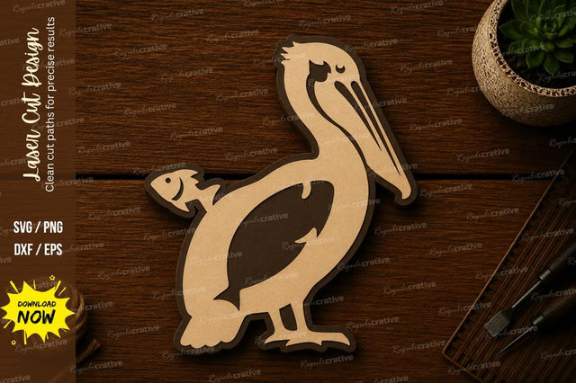 Pelican With Fish Coastal Laser Cut SVG File SVG Regulrcrative 