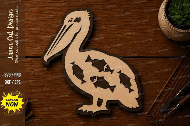 Pelican With Fish Wildlife Laser Cut SVG File SVG Regulrcrative 