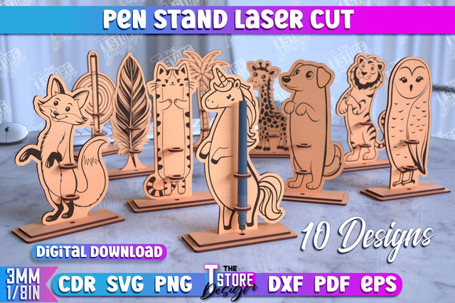 Pen Stand Bundle | Pen Table Stand | Pen Holder | Animals Design | CNC Files SVG The T Store Design 
