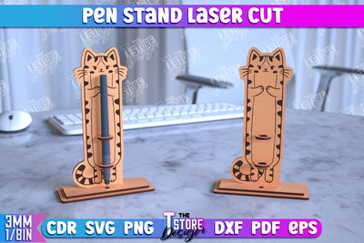 Pen Stand | Pen Table Stand | Pen Holder | Cat Design | CNC Files SVG The T Store Design 