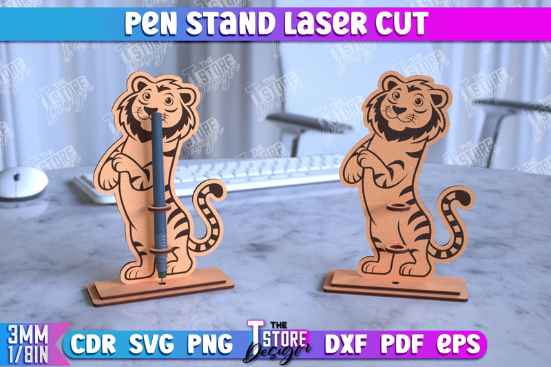 Pen Stand | Pen Table Stand | Pen Holder | Tiger Design | CNC Files SVG The T Store Design 
