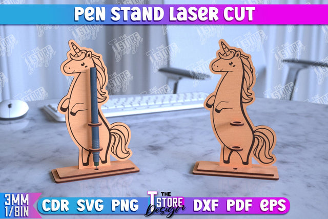 Pen Stand | Pen Table Stand | Pen Holder | Unicorn Design | CNC Files SVG The T Store Design 