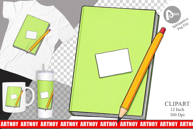 Pencil and Notebook Clipart Sublimation artnoy 