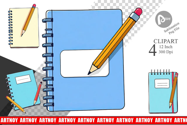 Pencil and Notebook Clipart Sublimation artnoy 