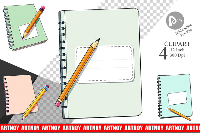 Pencil and Notebook Clipart Sublimation artnoy 