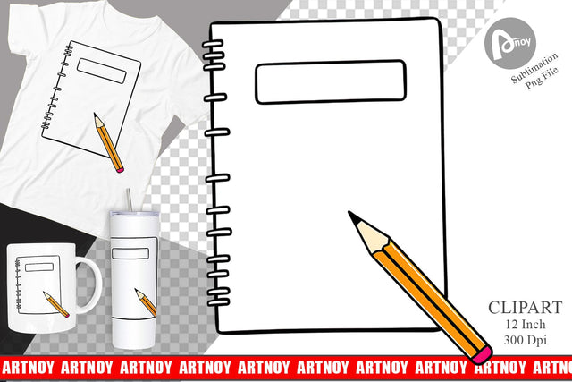 Pencil and Notebook Clipart Sublimation artnoy 