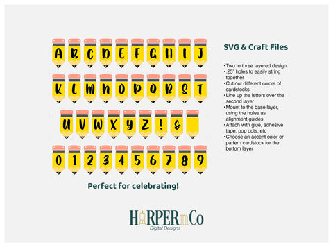 Pencil Banner SVG, Back to School Banner, Pennant, Decoration, Cricut, Silhouette, Layered Paper Craft, Classroom Decor, 100 Days of School SVG HarperNCo 