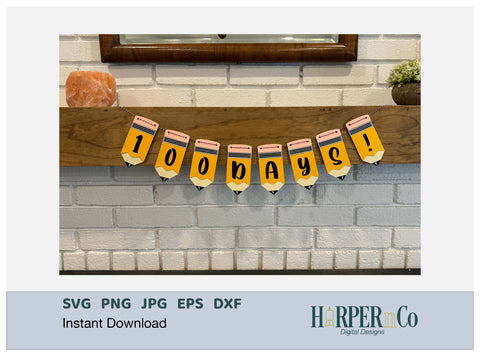 Pencil Banner SVG, Back to School Banner, Pennant, Decoration, Cricut, Silhouette, Layered Paper Craft, Classroom Decor, 100 Days of School SVG HarperNCo 