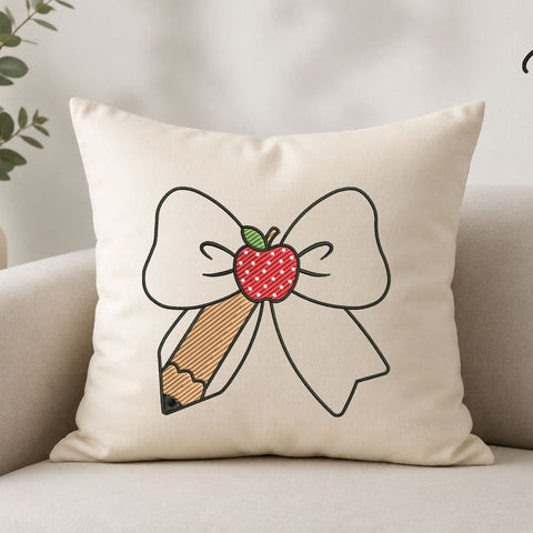Pencil Bow Apple Machine Embroidery Design – Back to School Teacher Embroidery File Embroidery/Applique DESIGNS PatternFeed8 