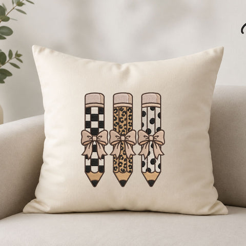 Pencil Bow Trio Machine Embroidery Design – Leopard Checkered Polka Dot Teacher Pencil Embroidery File Embroidery/Applique DESIGNS PatternFeed8 