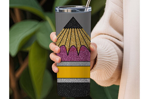 Pencil Glitter 20oz Tumbler Wrap Sublimation DesignSVG 