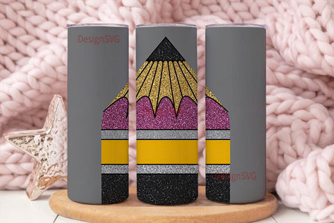Pencil Glitter 20oz Tumbler Wrap Sublimation DesignSVG 
