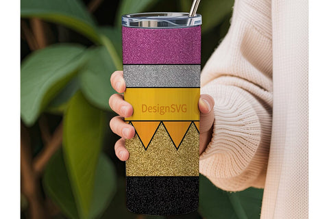 Pencil Glitter 20oz Tumbler Wrap Sublimation DesignSVG 