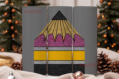 Pencil Glitter 20oz Tumbler Wrap Sublimation DesignSVG 