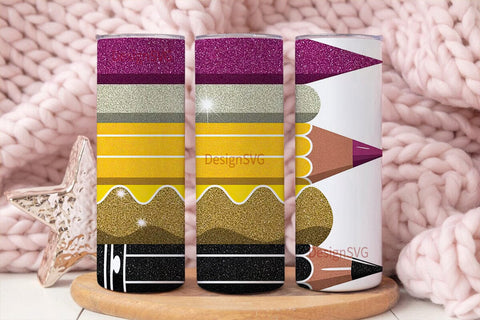 Pencil Glitter Tumbler Wrap 20oz Sublimation DesignSVG 
