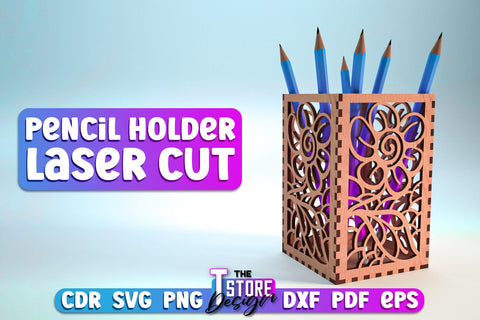 Pencil Holder Laser Cut Bundle | Home Design | Wooden Holder | CNC File SVG The T Store Design 