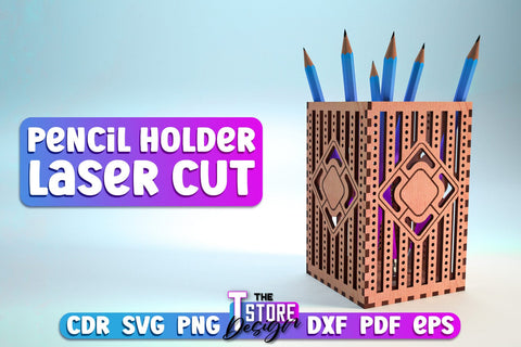 Pencil Holder Laser Cut Bundle | Home Design | Wooden Holder | CNC File SVG The T Store Design 