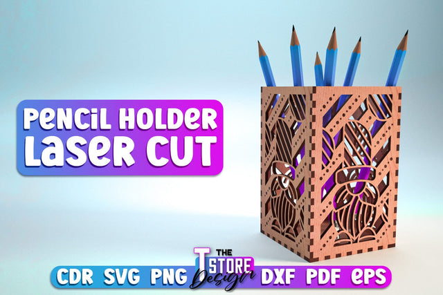Pencil Holder Laser Cut | Home Design | Wooden Holder | CNC File SVG The T Store Design 