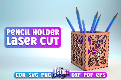 Pencil Holder Laser Cut | Home Design | Wooden Holder | CNC File SVG The T Store Design 