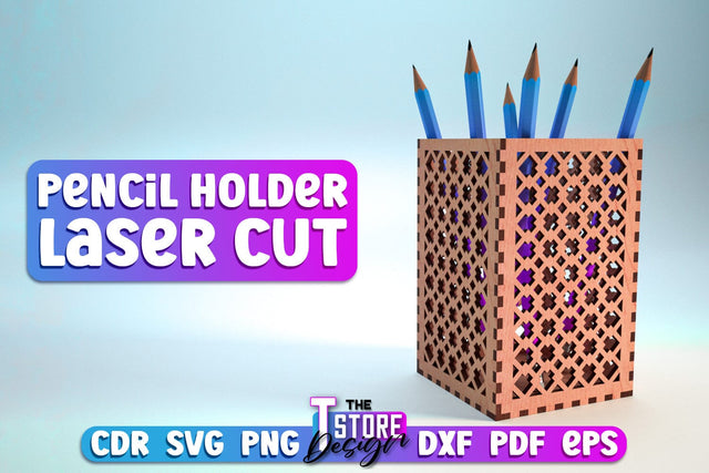 Pencil Holder Laser Cut | Home Design | Wooden Holder | CNC File SVG The T Store Design 