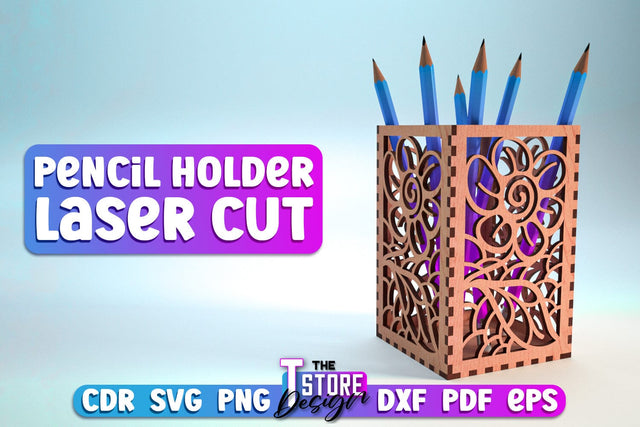 Pencil Holder Laser Cut | Home Design | Wooden Holder | CNC File SVG The T Store Design 