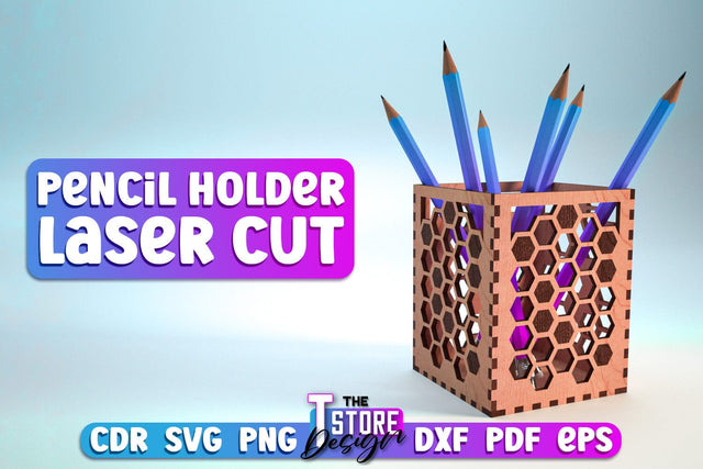 Pencil Holder Laser Cut | Home Design | Wooden Holder | CNC File SVG The T Store Design 
