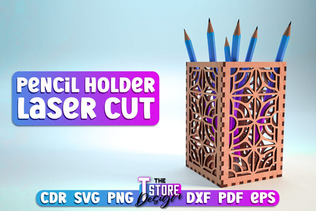 Pencil Holder Laser Cut | Home Design | Wooden Holder | CNC File SVG The T Store Design 