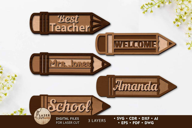 Pencil Set Decor Multilayer Template SVG LaserCutano 