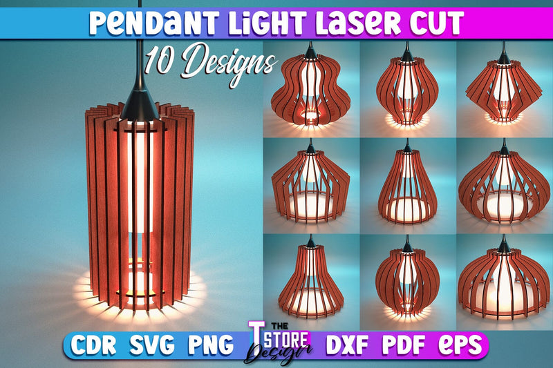 Pendant Light Laser Cut Bundle | Home Design | Wooden Lamp Design | CNC Files SVG The T Store Design 