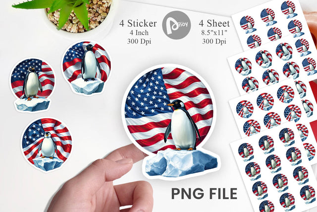 Penguin 4th of July Sticker Sublimation artnoy 